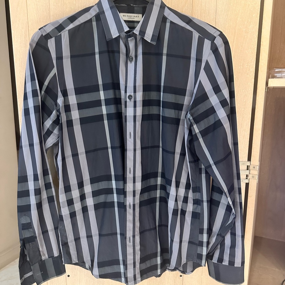 Burberry Black and Gray Plaid Dress Shirt
